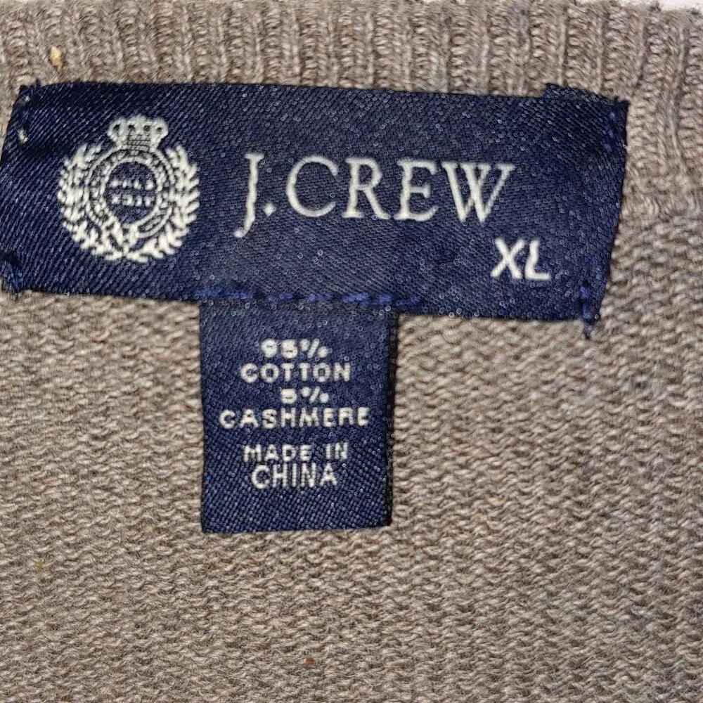 J.Crew Cotton/Cashmere Argyle Long Sleeves V-Neck Pullover Sweater Sz XL Brown